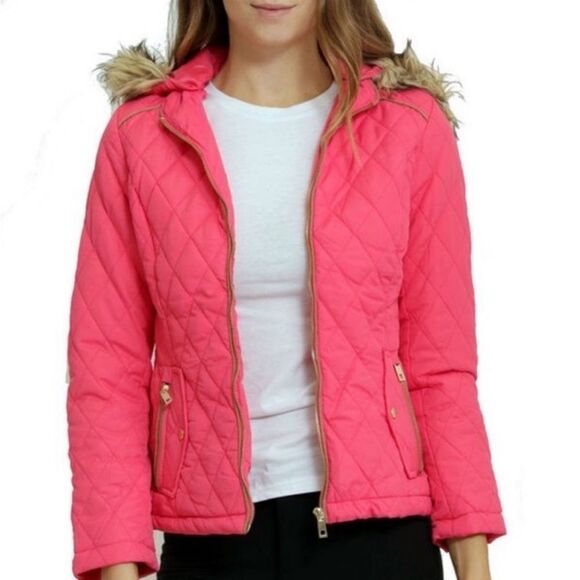 GIRLS Pink Winter Puffer Jacket - Picture 1 of 3